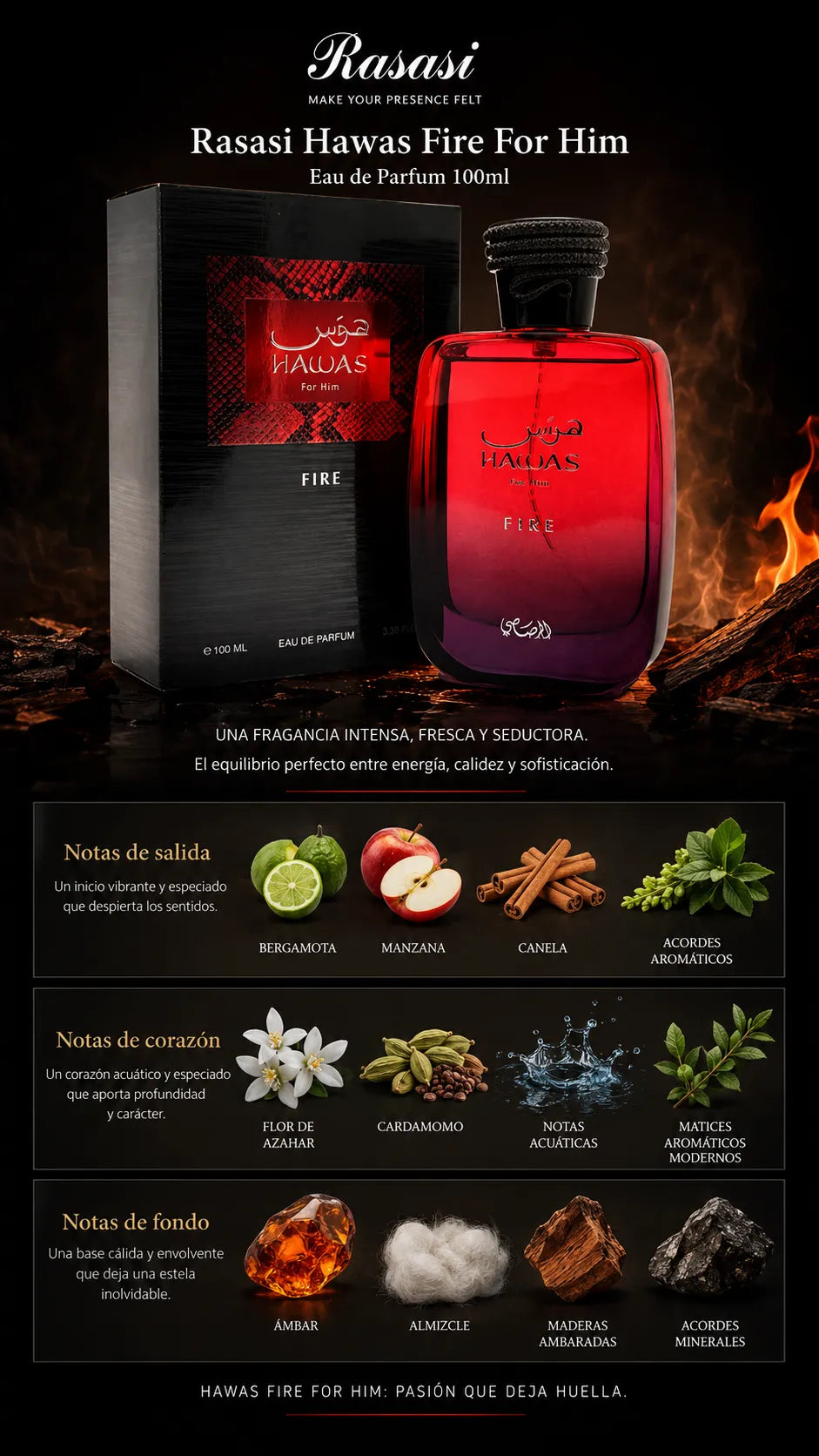 Perfume Rasasi Hawas Fire For Him Eau de Parfum 100ml Original