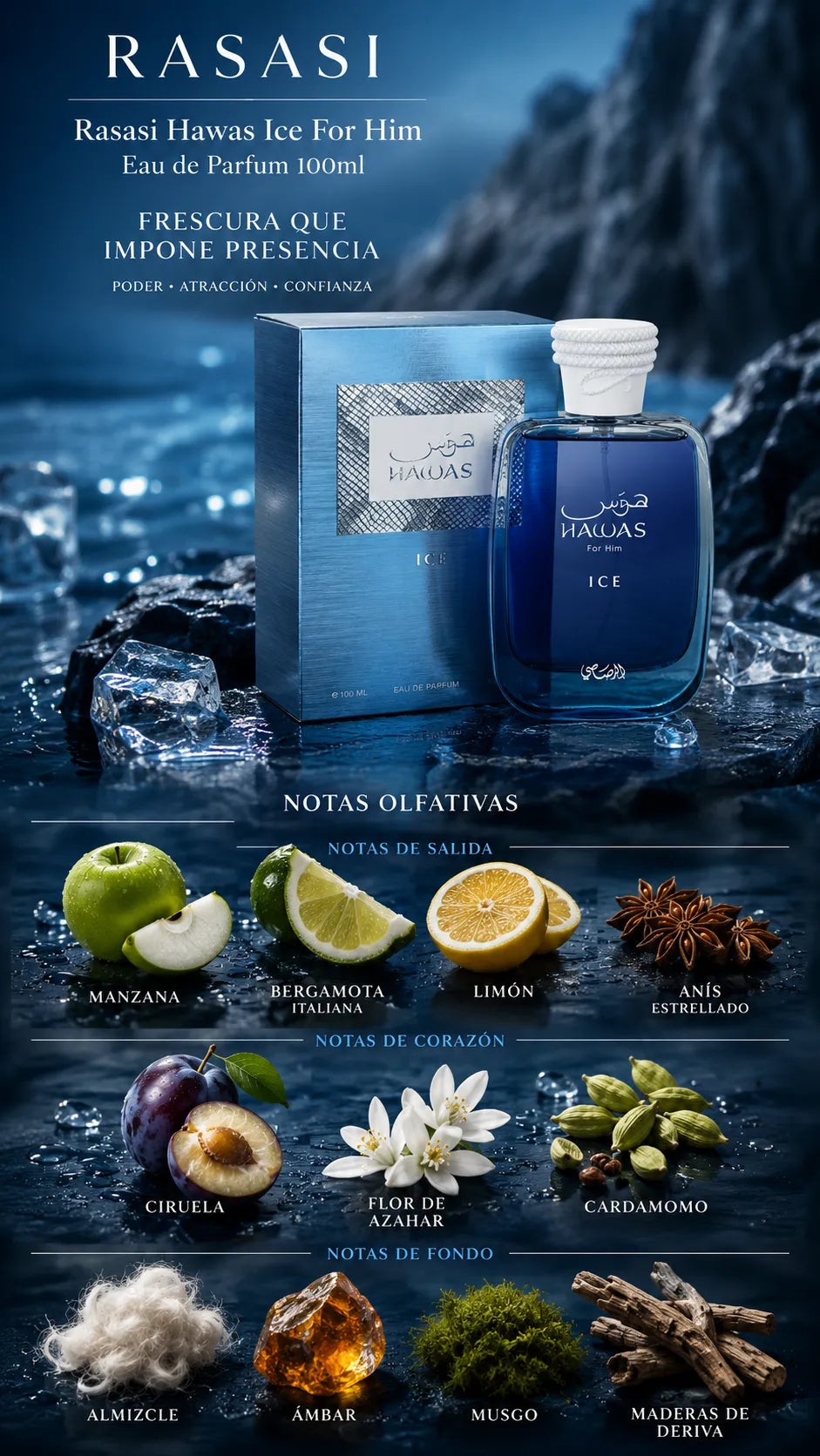 Perfume Rasasi Hawas Ice For Him Eau de Parfum 100ml Original