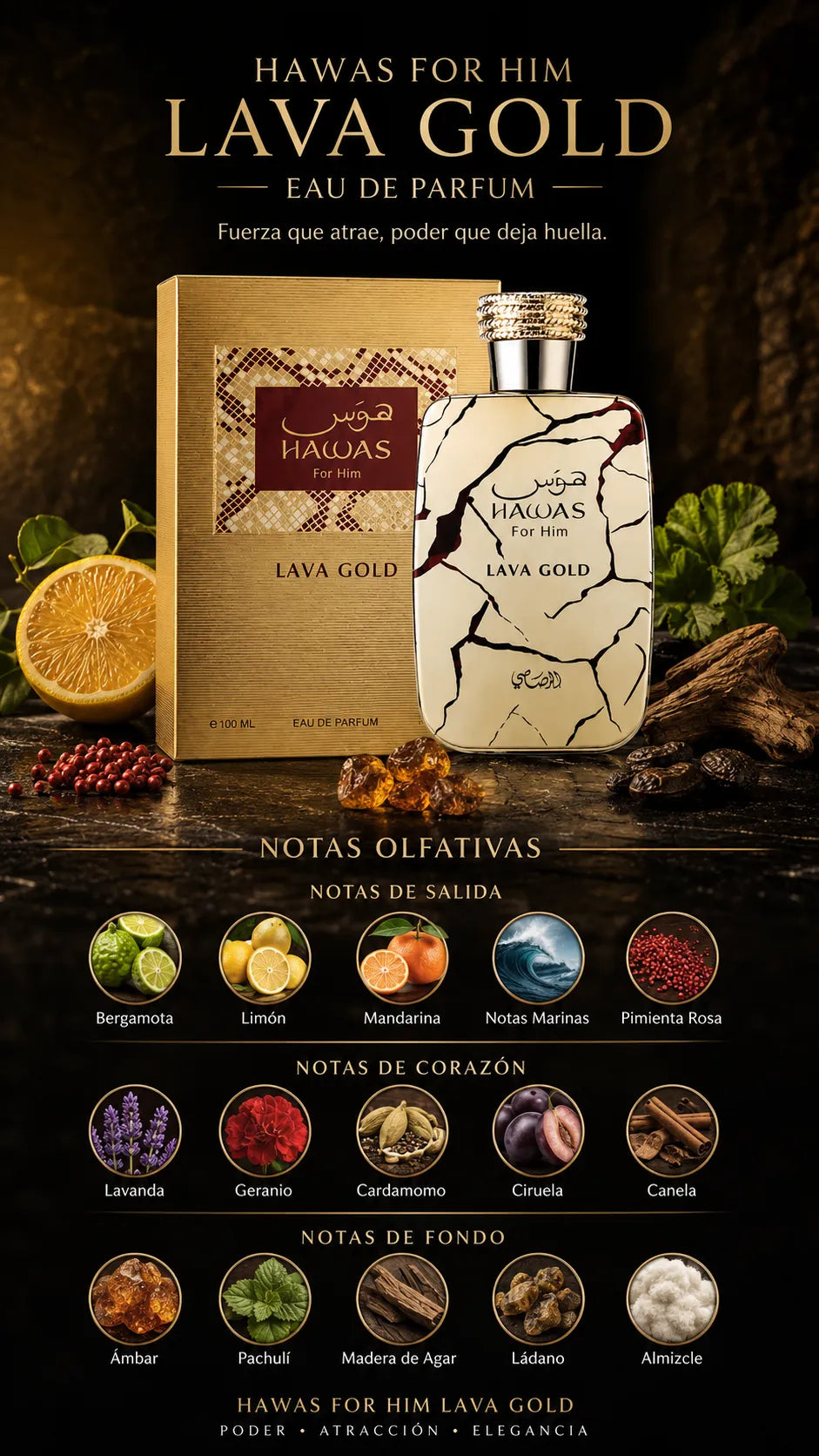 Perfume Hawas For Him Lava Gold Eau de Parfum 100ml Original