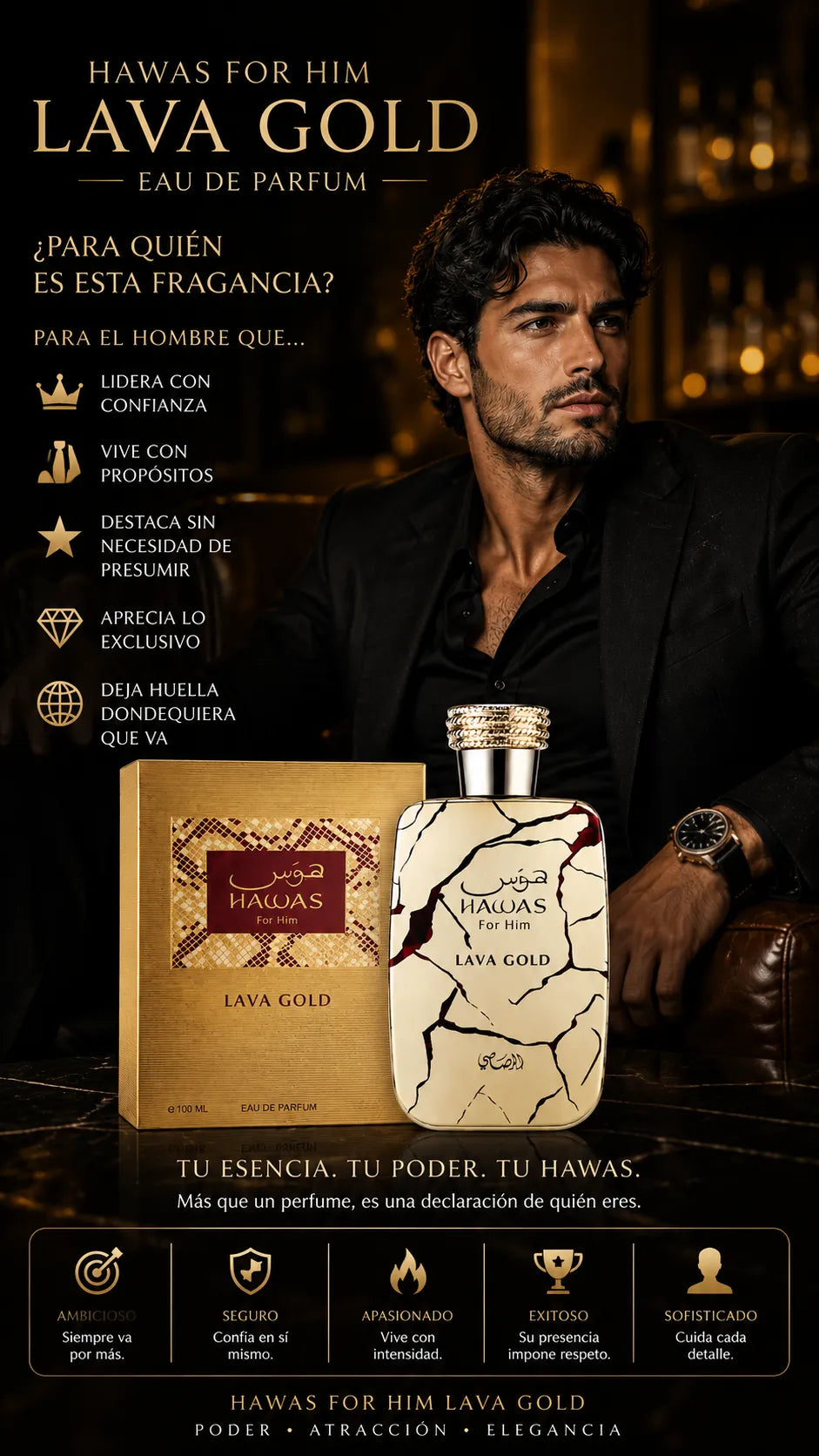Perfume Hawas For Him Lava Gold Eau de Parfum 100ml Original