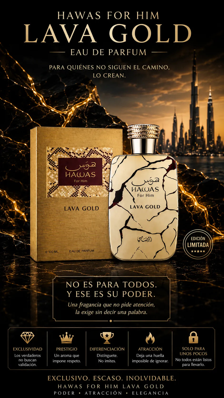 Perfume Hawas For Him Lava Gold Eau de Parfum 100ml Original