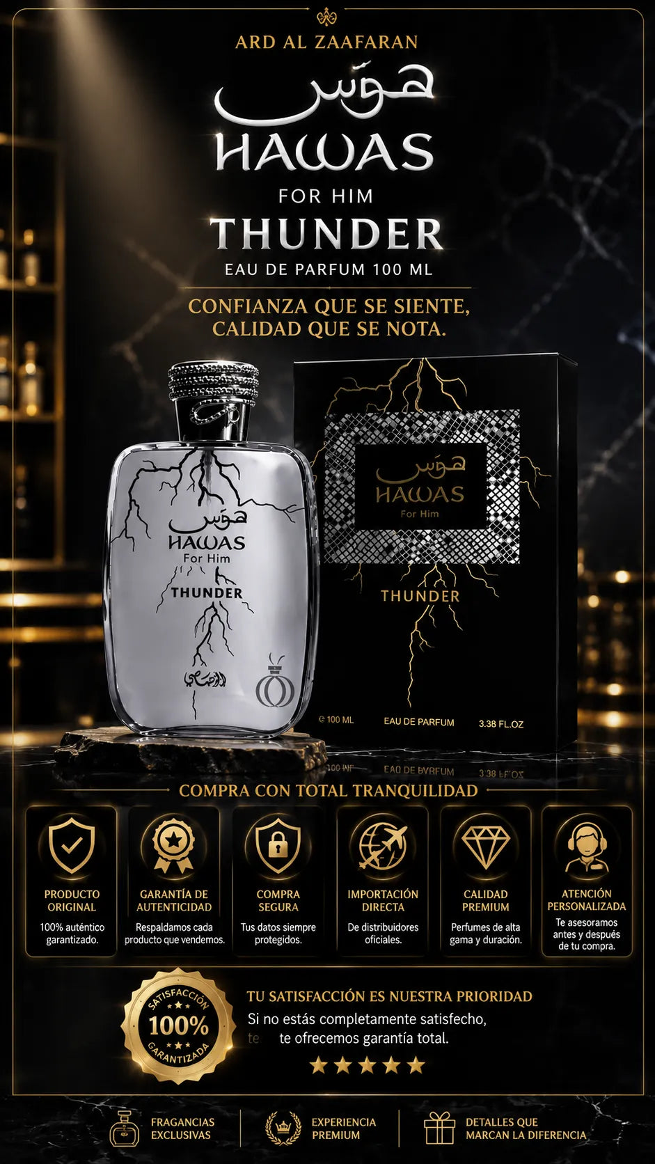 Perfume Hawas For Him Thunder Eau de Parfum 100ml Original