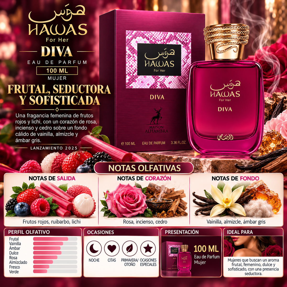 Rasasi Hawas For Her Diva Eau de Parfum 100ml Original — imagen 2