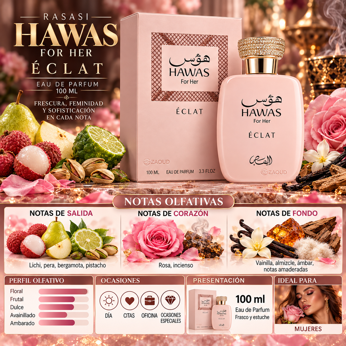 Perfume Rasasi Hawas For Her Éclat Eau de Parfum 100ml Mujer — imagen 2