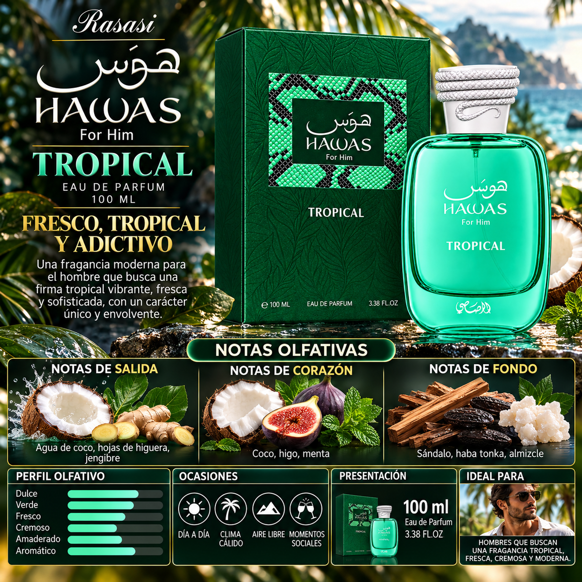 Rasasi Hawas Tropical - Perfume Eau de Parfum 100ml para Hombre Original — imagen 2