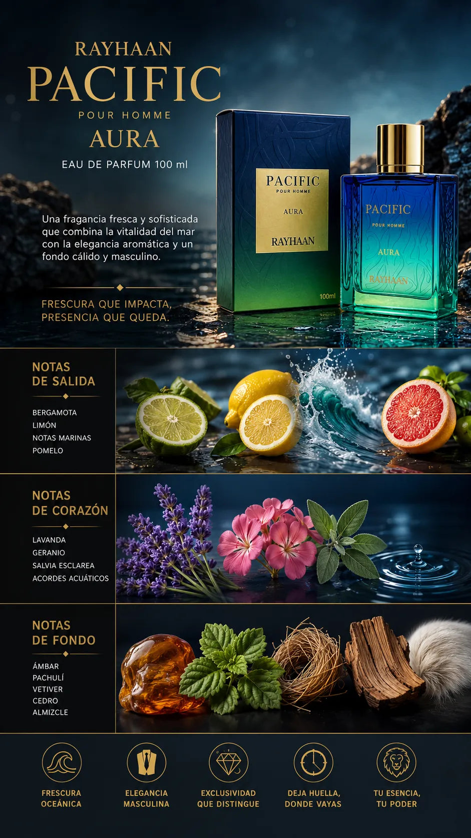 Perfume Rayhaan Pacific Pour Homme Aura Eau de Parfum 100ml Original