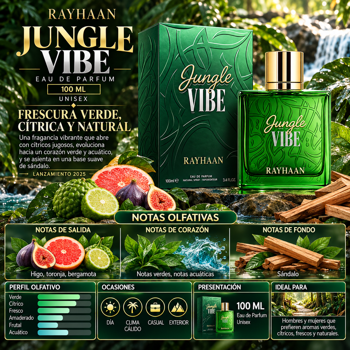 Rayhaan Jungle Vibe Eau de Parfum 100ml Original - Fragancia Unisex
