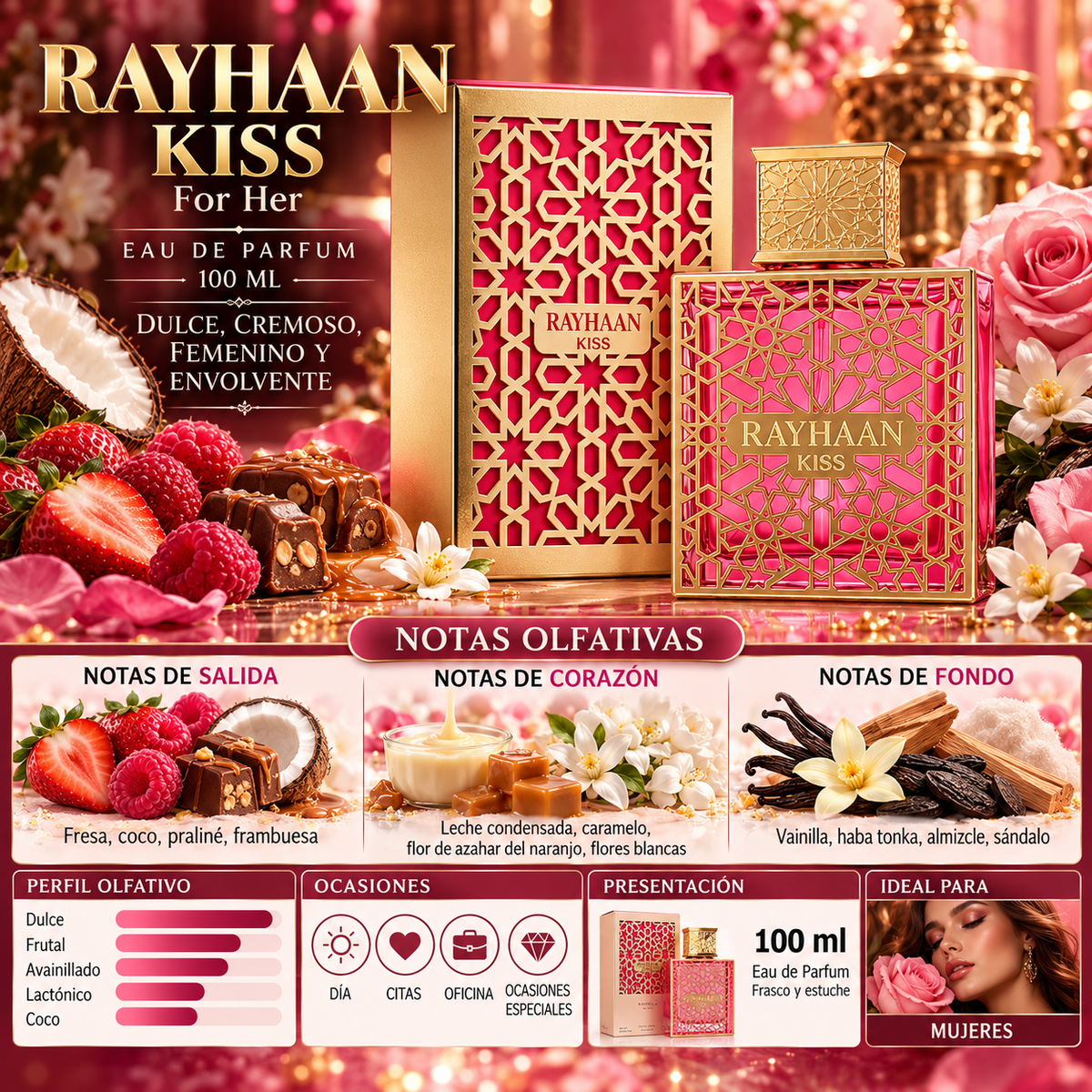Rayhaan Kiss Eau de Parfum 100ml Original - La Fragancia que Deja Huella