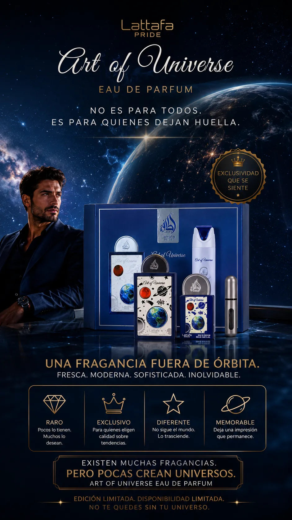 Set Lattafa Pride Art of Universe Eau de Parfum 100ml + 20ml + Desodorante 200ml Original