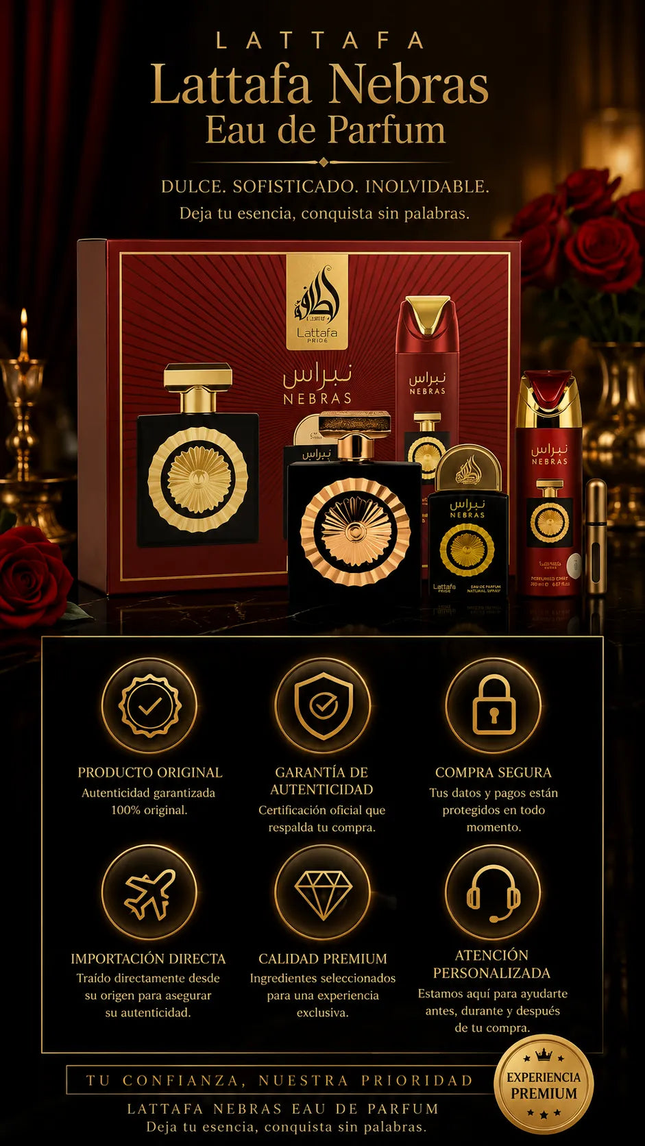 Set Lattafa Nebras Eau de Parfum 100ml + 20ml + Desodorante 200ml Original