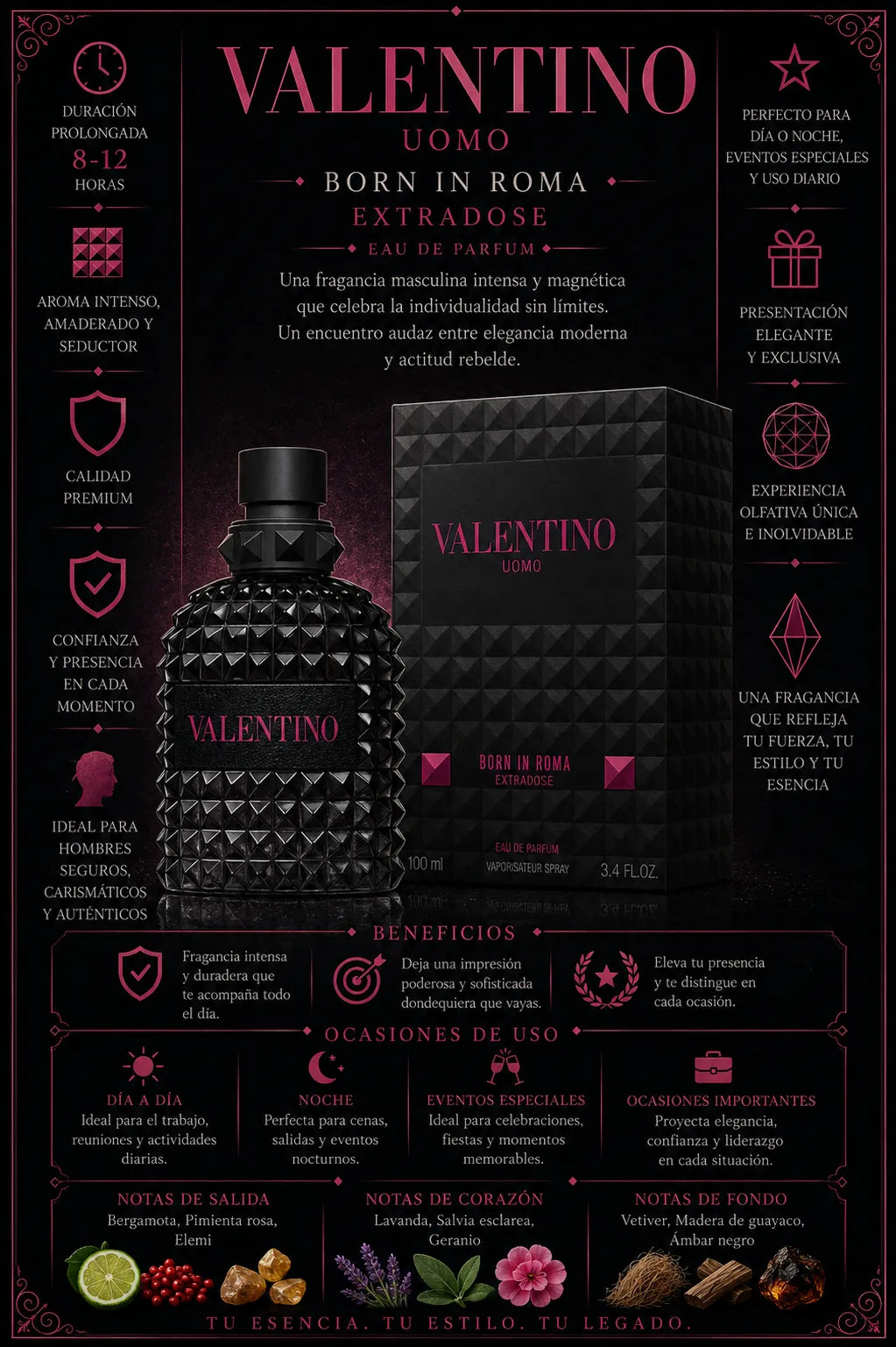 Perfume Valentino Born In Roma Extradose Uomo original 100ml hombre envío rápido Colombia