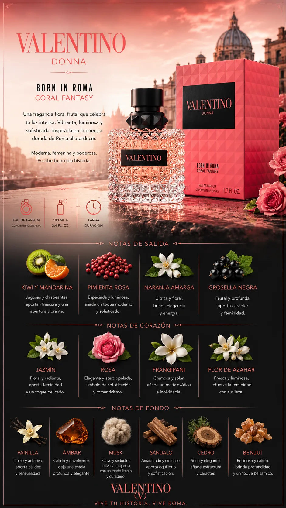 Perfume Valentino Donna Born In Roma Coral Fantasy original 100ml mujer envío rápido Colombia