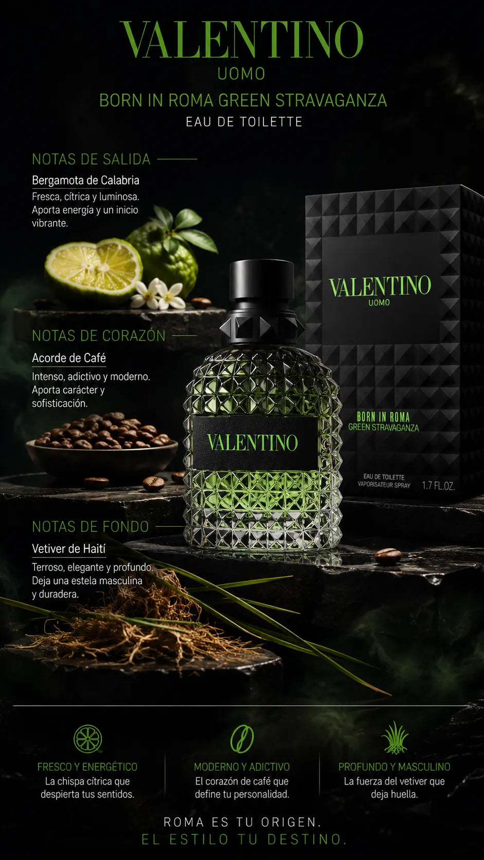 Perfume Valentino Uomo Born In Roma Green Stravaganza Eau de Toilette 100ml Original