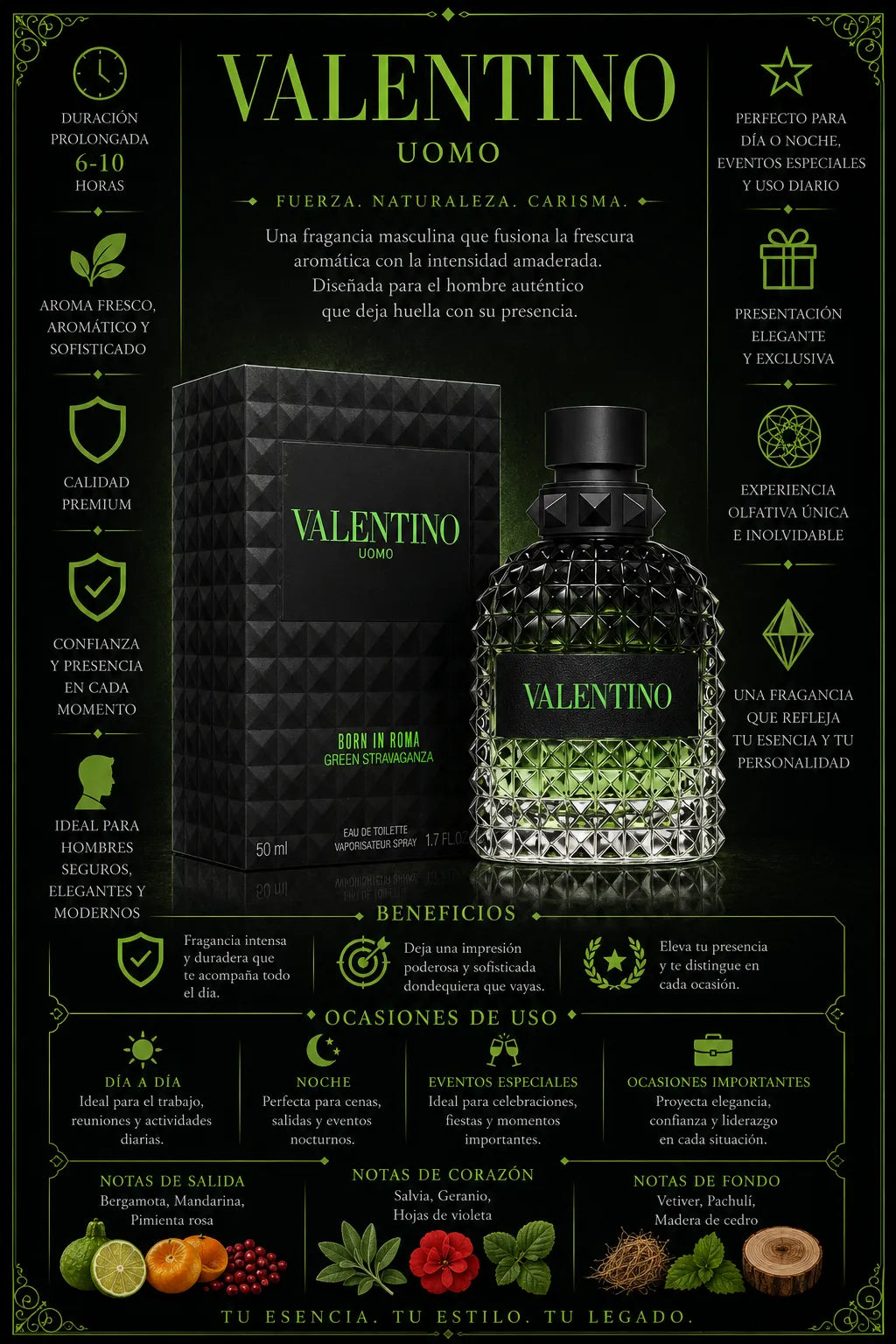 Perfume Valentino Uomo Born In Roma Green Stravaganza original 100ml hombre envío rápido Colombia