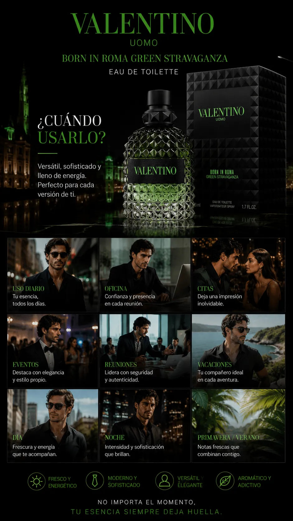 Perfume Valentino Uomo Born In Roma Green Stravaganza Eau de Toilette 100ml Original