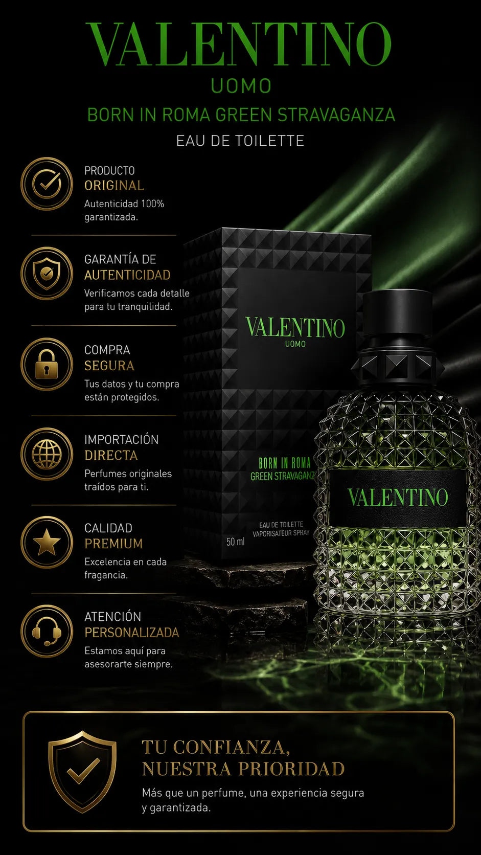 Perfume Valentino Uomo Born In Roma Green Stravaganza Eau de Toilette 100ml Original