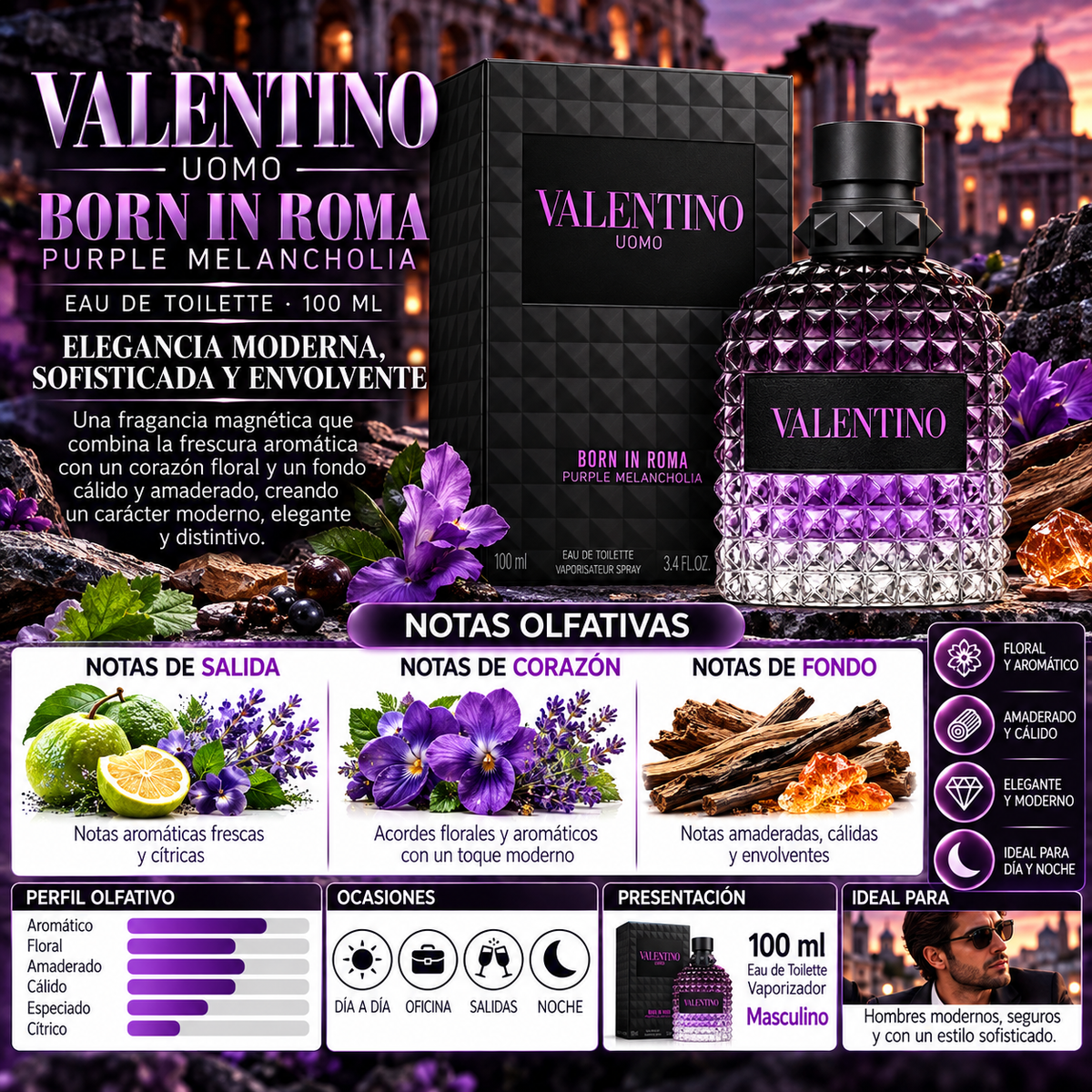 Perfume Valentino Uomo Born in Roma Purple Melancholia 100ml Hombre