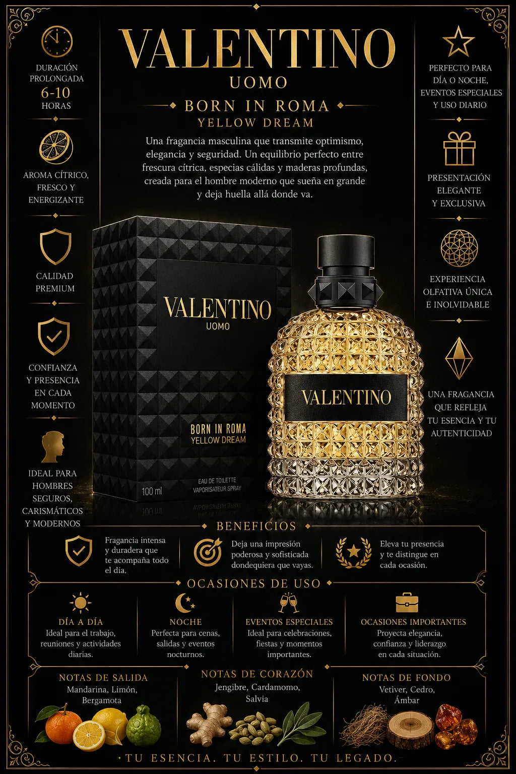 Perfume Valentino Uomo Born In Roma Yellow Dream original 100ml hombre envío rápido Colombia
