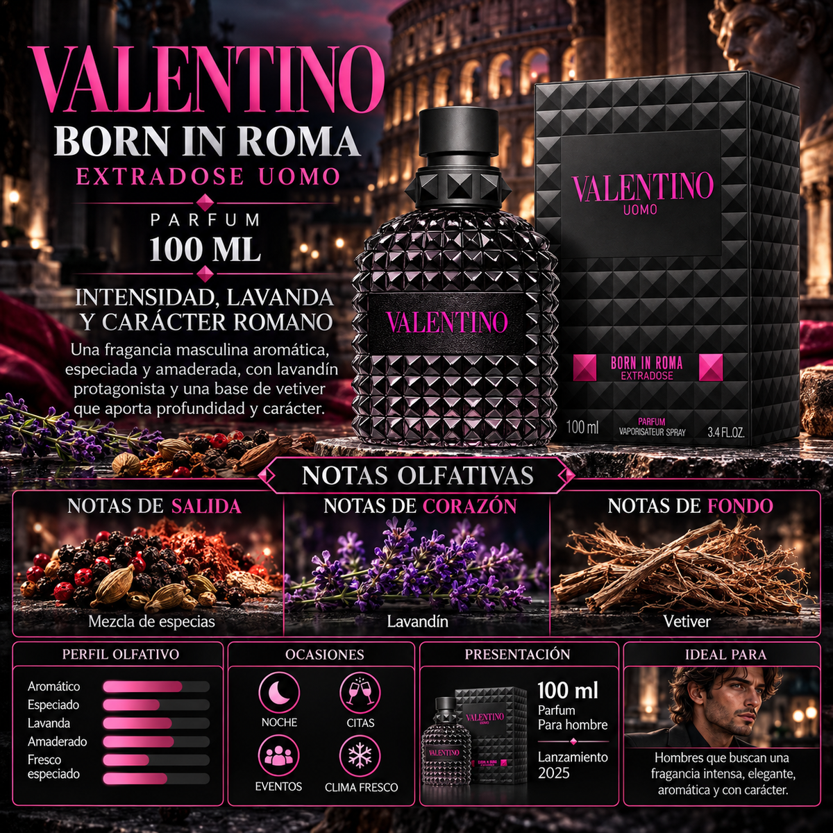 Valentino Uomo Born In Roma Extradose Parfum 100ml Original — imagen 2
