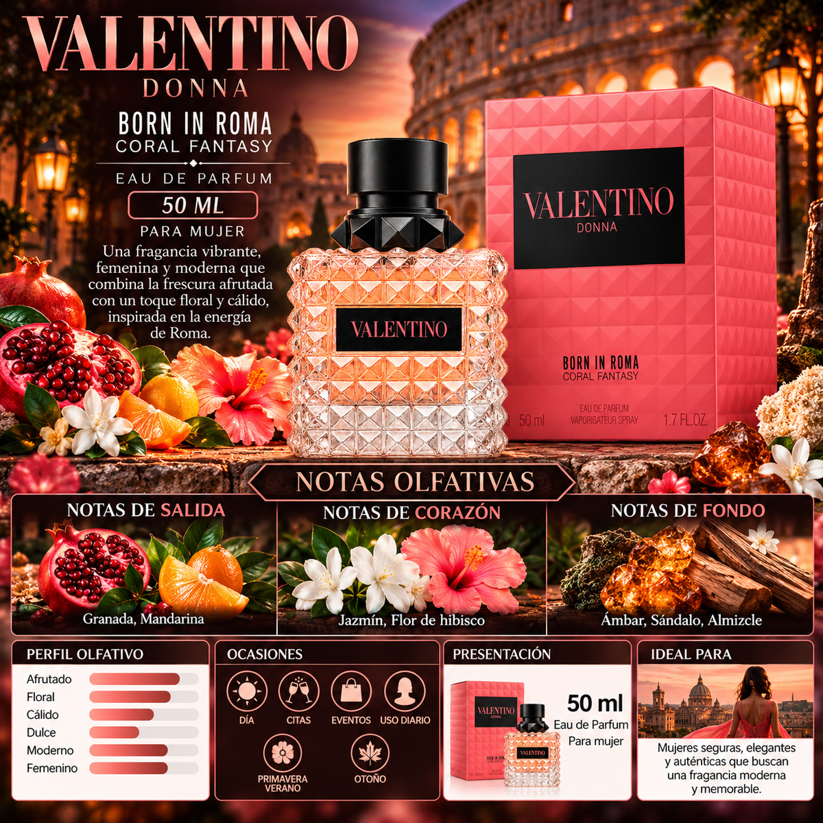 Valentino Donna Born In Roma Coral Fantasy 100ml Original — imagen 2