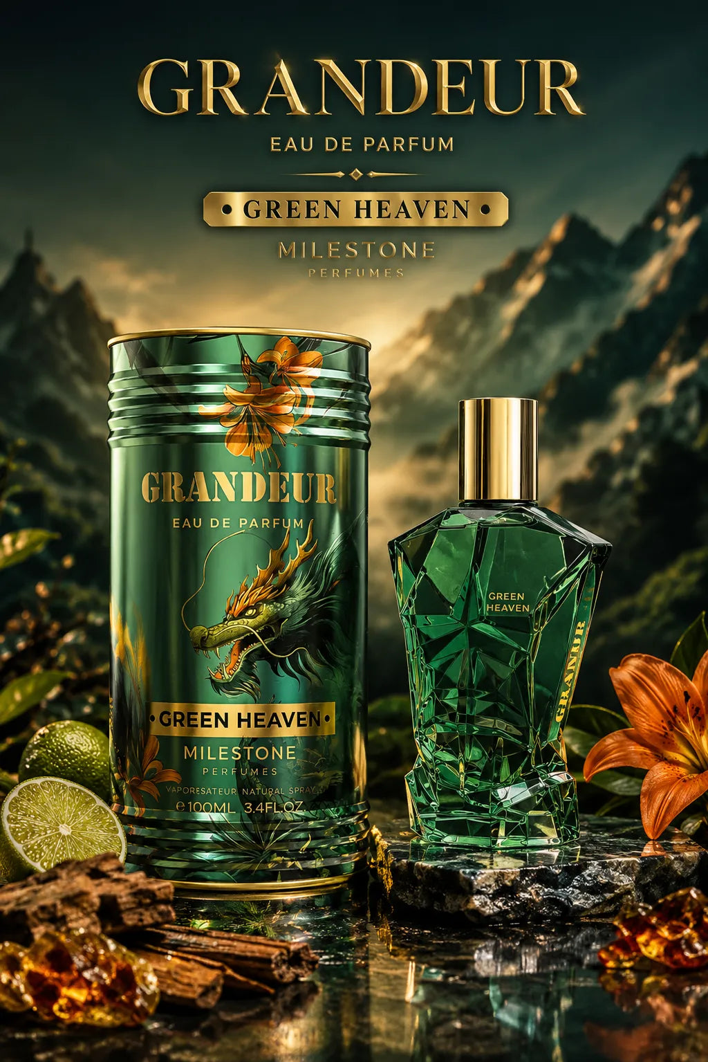 Perfume Emper Milestone Grandeur Green Heaven original 100ml hombre envío rápido Colombia