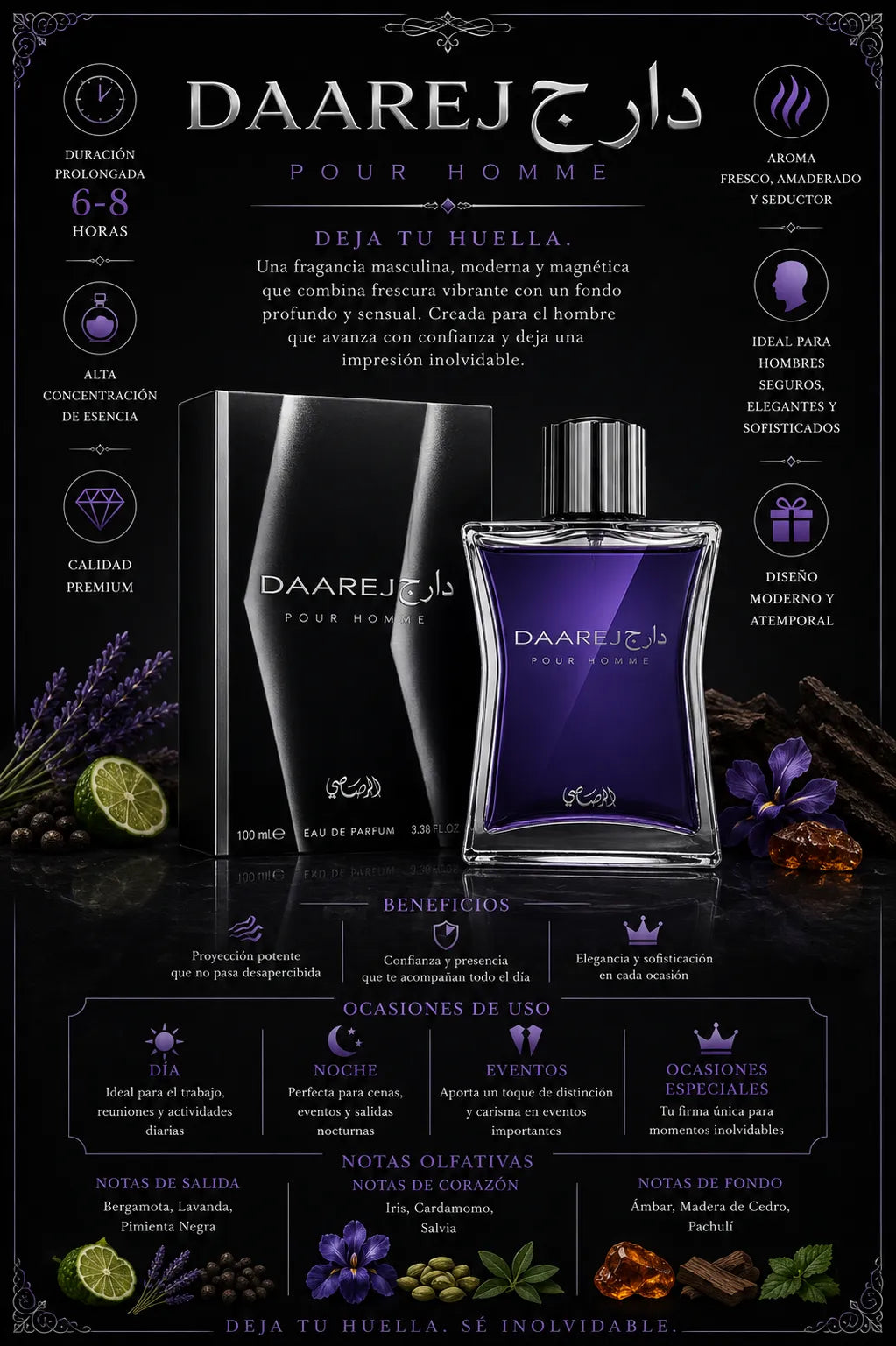 Perfume Rasasi Daarej original 100ml hombre envío rápido Colombia