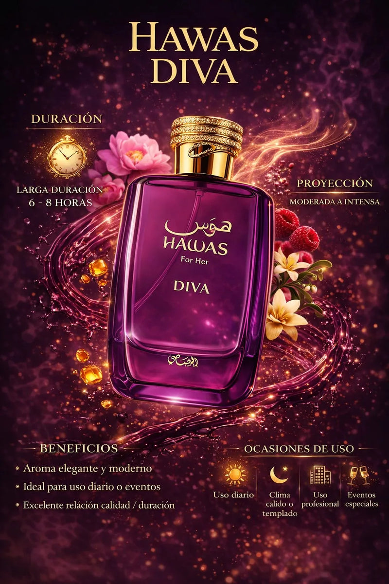 Perfume Rasasi Hawas Diva original 100ml mujer envío rápido Colombia