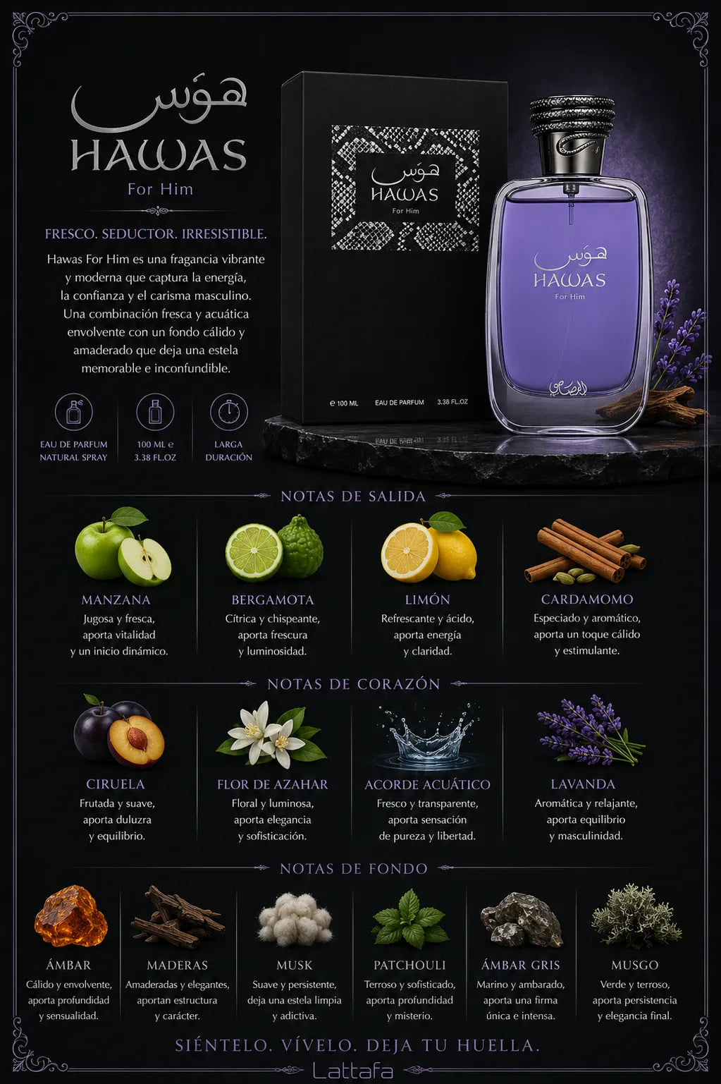 Perfume Rasasi Hawas For Him original 100ml hombre envío rápido Colombia