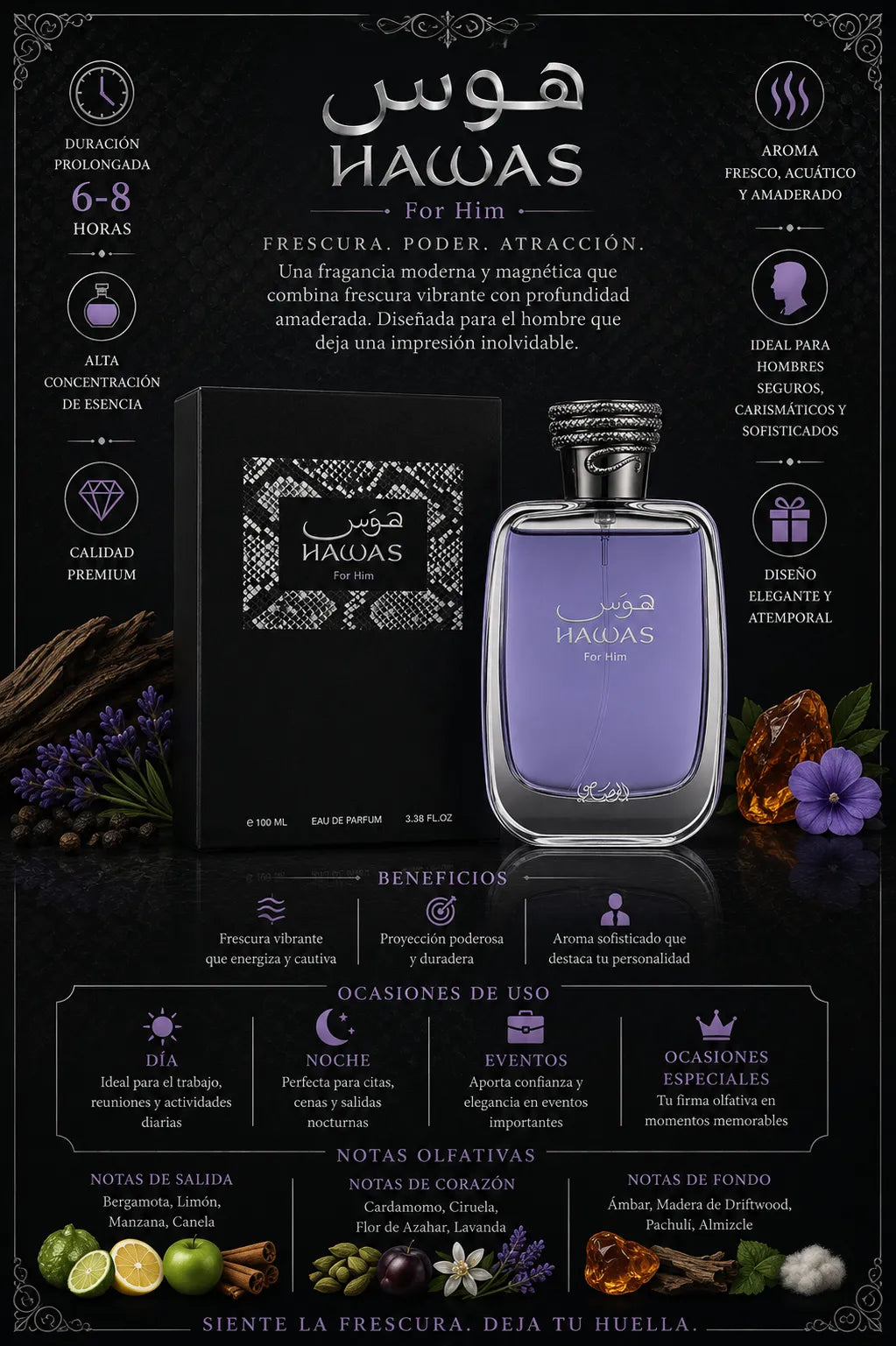 Perfume Rasasi Hawas For Him original 100ml hombre envío rápido Colombia