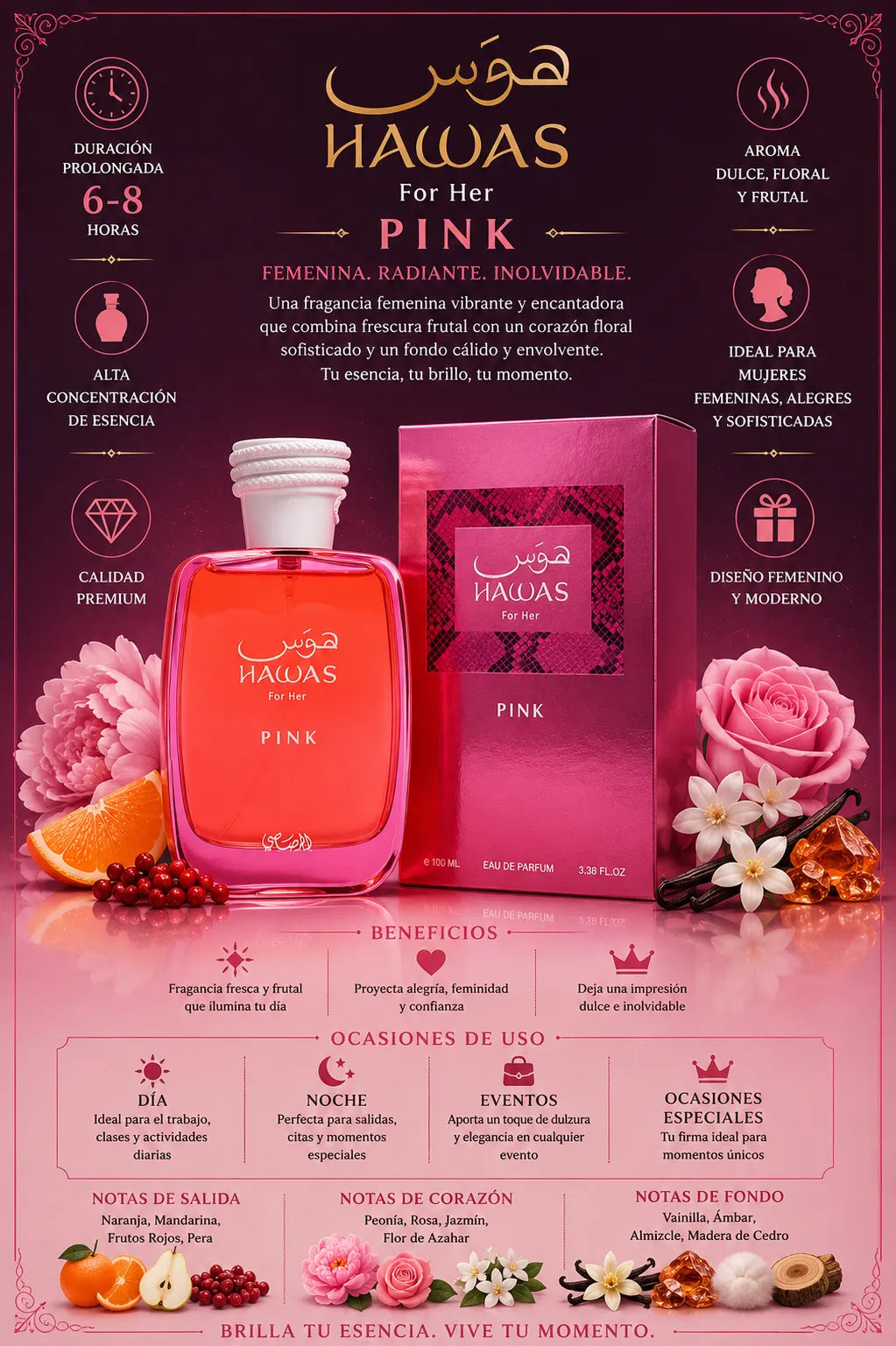 Perfume Rasasi Hawas Pink original 100ml mujer envío rápido Colombia