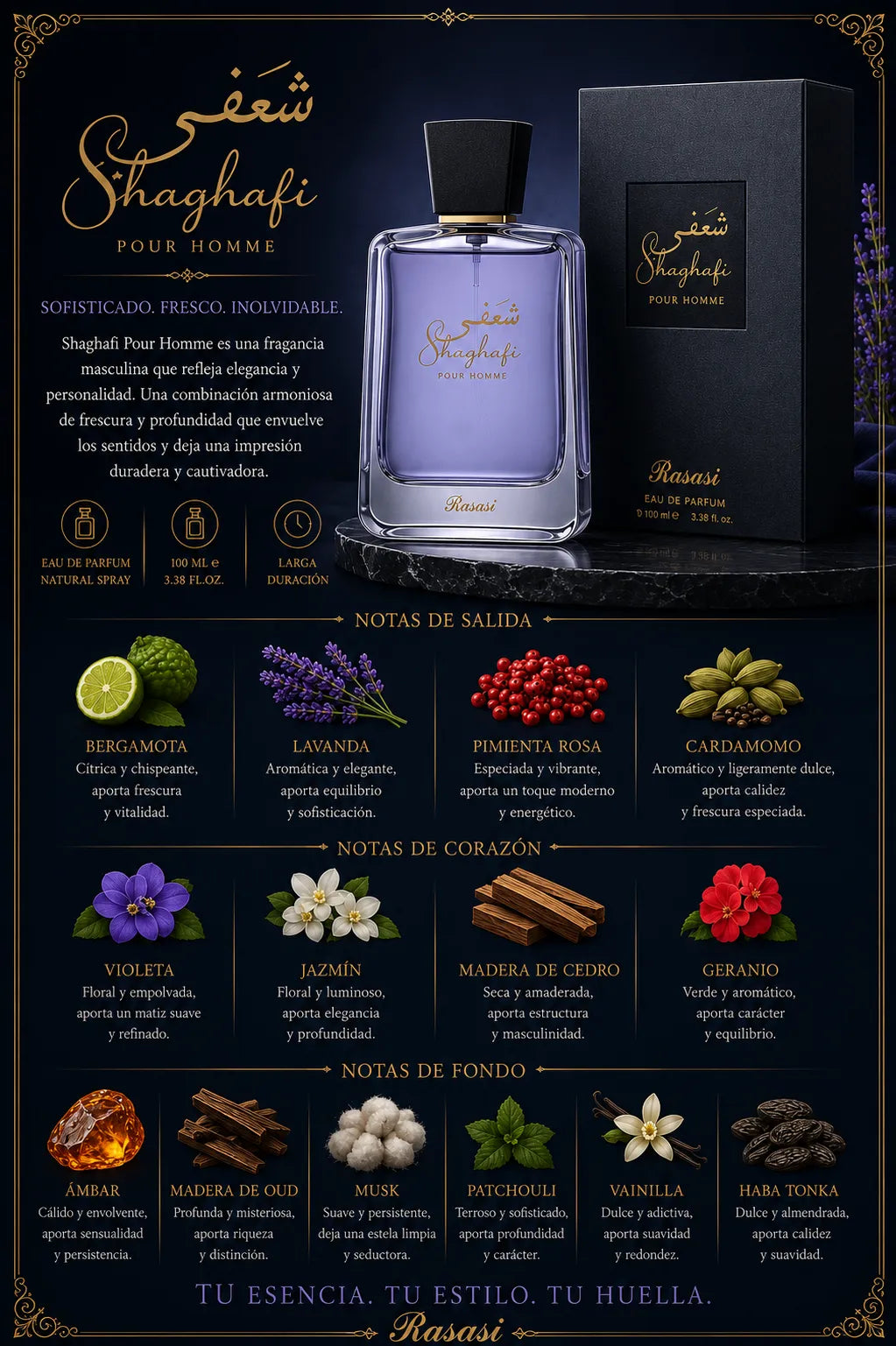 Perfume Rasasi Shuhrah original 100ml hombre envío rápido Colombia
